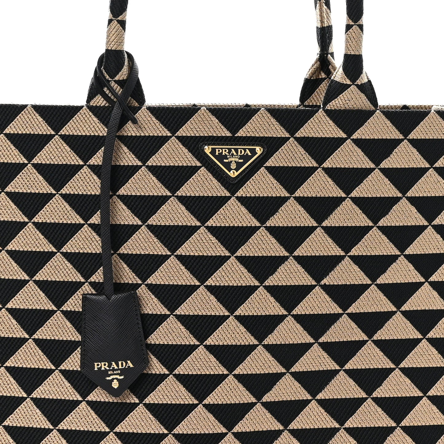 Jacquard Saffiano Triangolo Symbole Embroidered Large Tote Black Corda