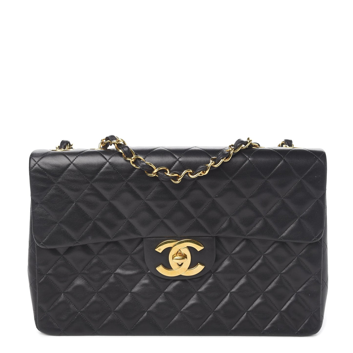 Lambskin Quilted XL Jumbo Single Flap Black
