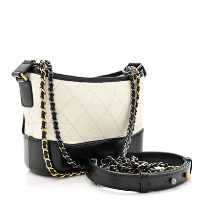 Chanel Aged Calfskin Quilted Small Gabrielle Hobo Black White 3 of 14