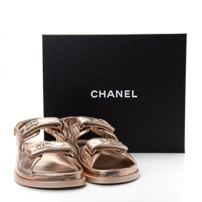 Chanel Iridescent Lambskin Velcro Dad Sandals 38 Light Bronze 10 of 10