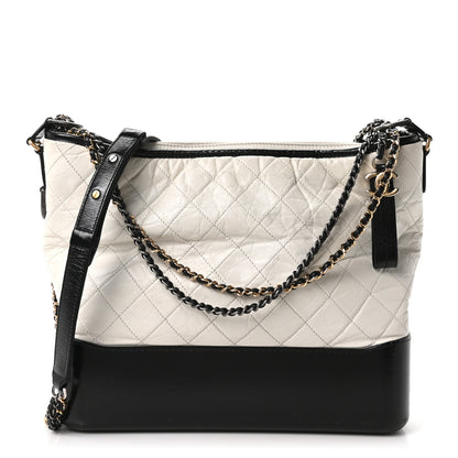 Chanel Aged Calfskin Quilted Large Gabrielle Hobo White Black 1 of 10