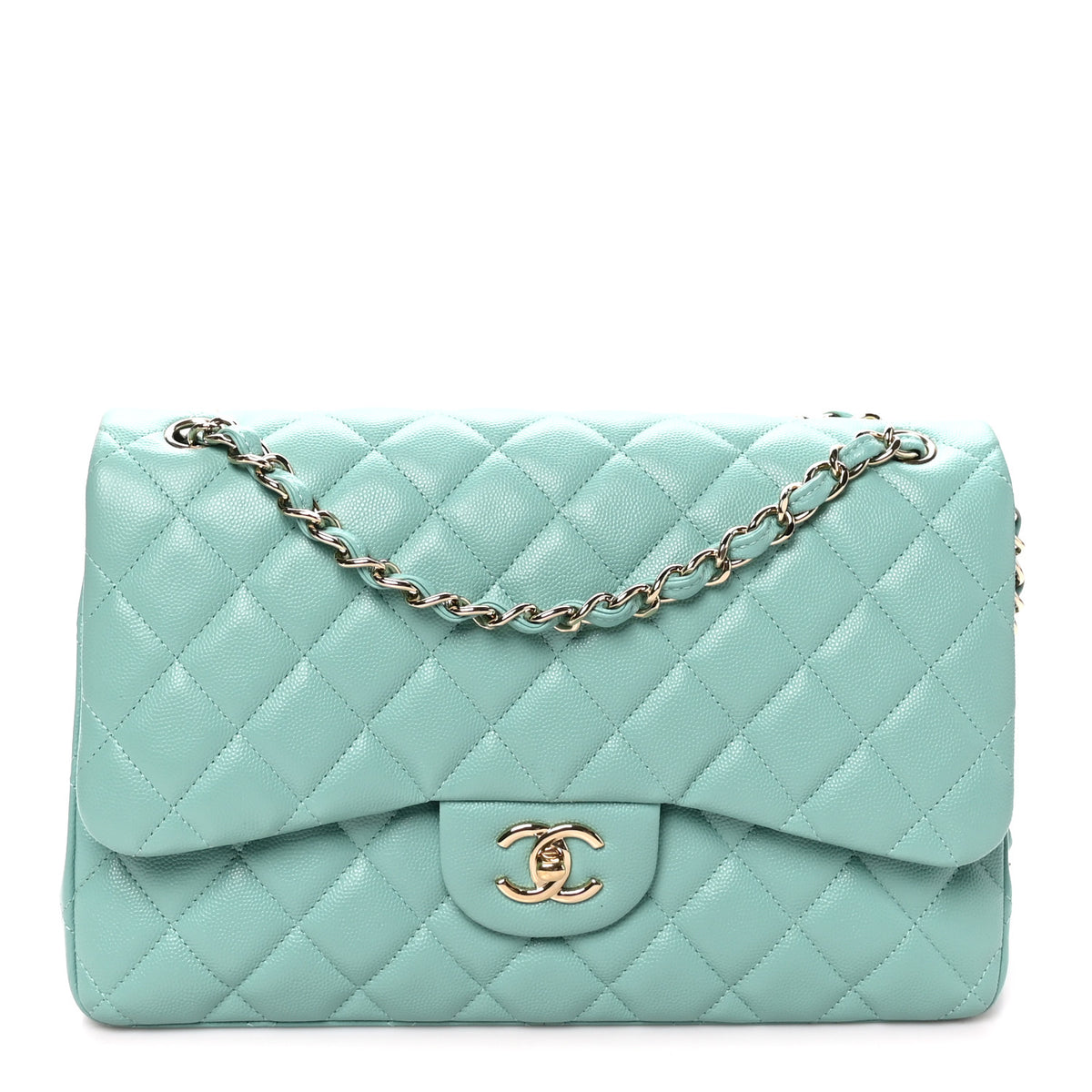 Chanel Caviar Quilted Jumbo Double Flap Light Green 1 of 10