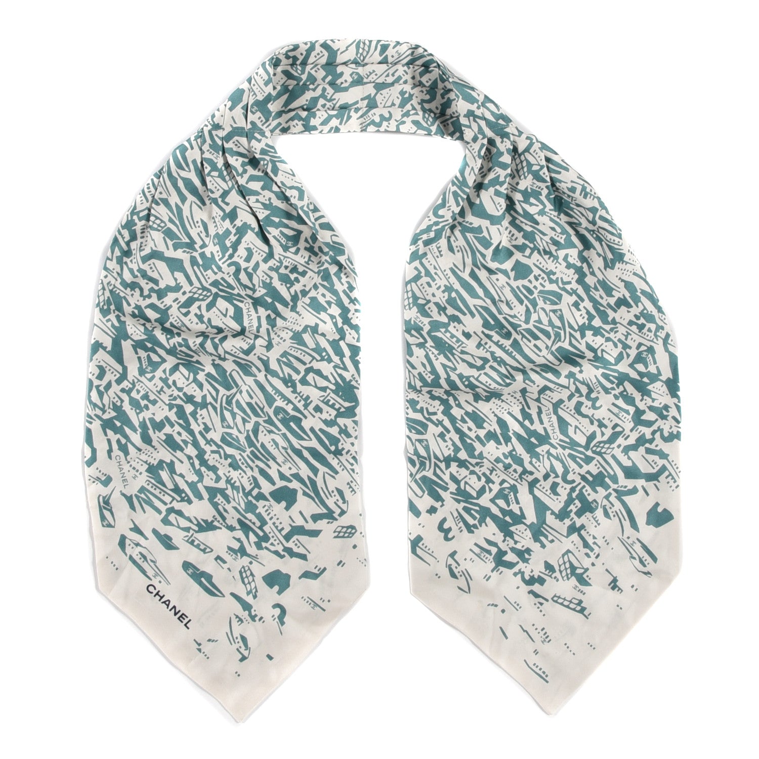 Chanel Silk Twill Hair Scarf Green White 1 of 5