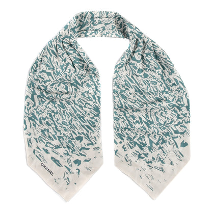Chanel Silk Twill Hair Scarf Green White 1 of 5