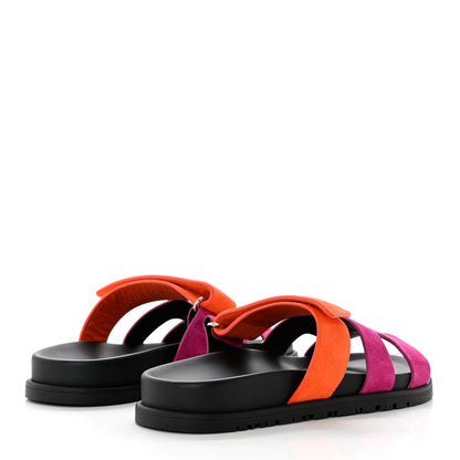 Hermes Suede Goatskin Womens Chypre Sandals 36.5 Rose Chapas Orange Synthetique 4 of 10