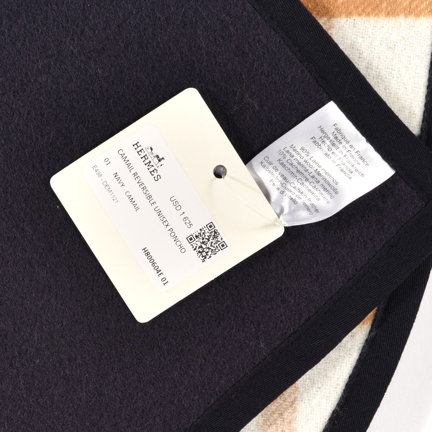 Wool Cashmere Sikkim Calfskin Reversible Camail Poncho Navy Camail