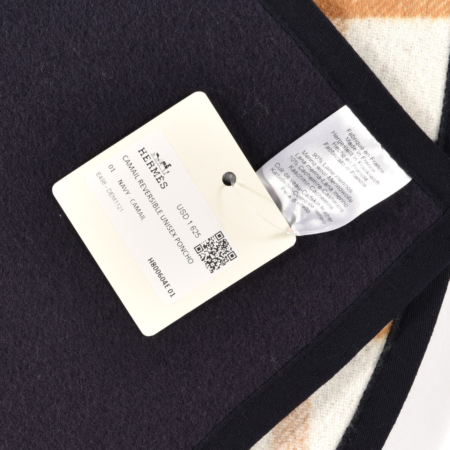 Hermes Wool Cashmere Sikkim Calfskin Reversible Camail Poncho Navy Camail 5 of 5