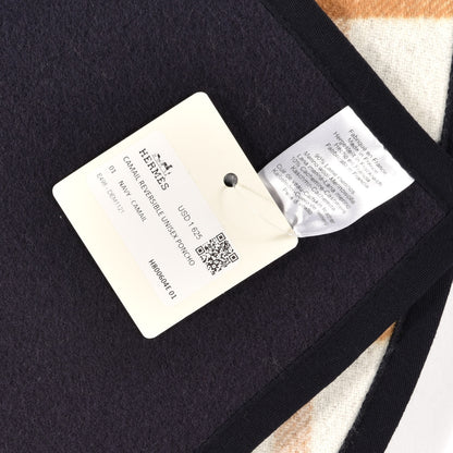 Hermes Wool Cashmere Sikkim Calfskin Reversible Camail Poncho Navy Camail 5 of 5