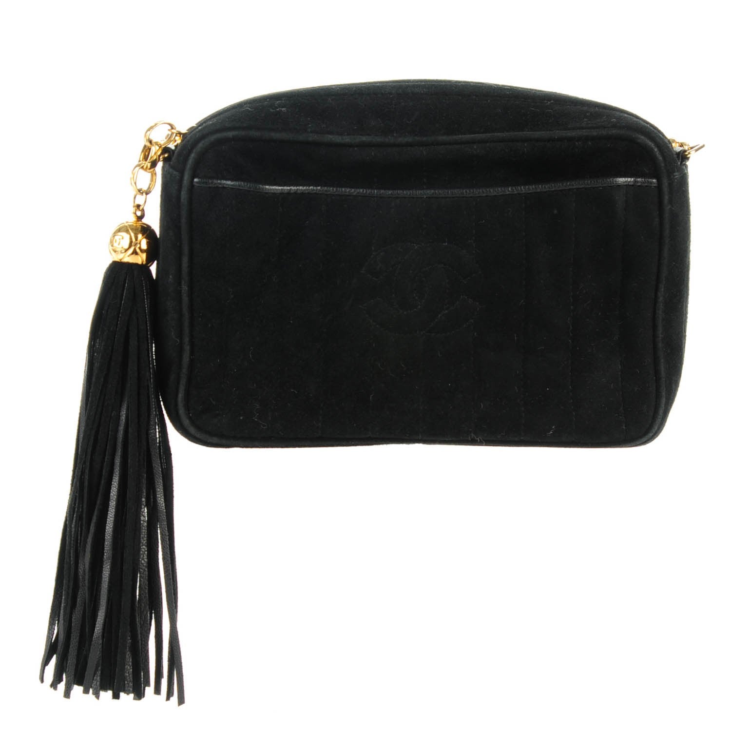 Chanel Suede Vertical Quilted CC Tassel Camera Case Black 1 of 7