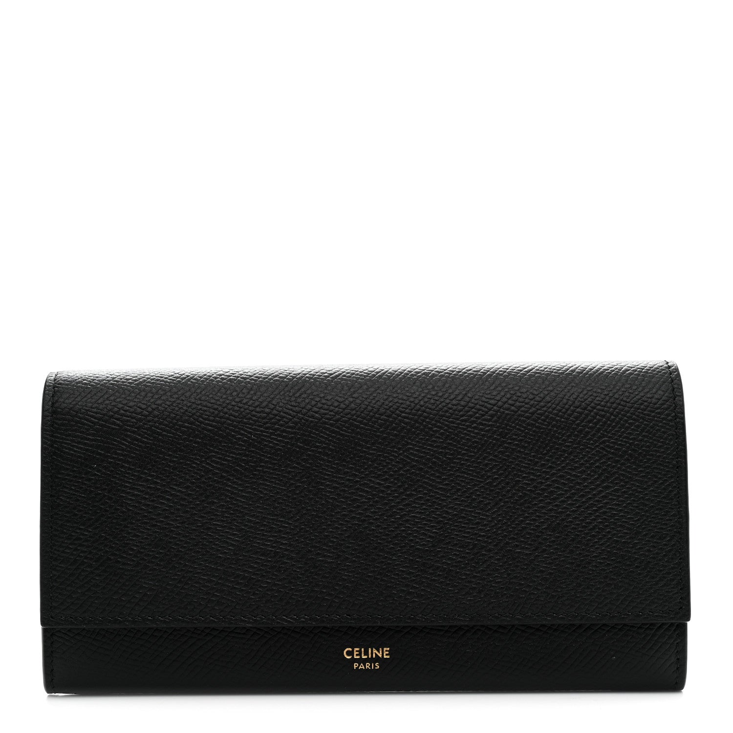 Celine Grained Calfskin Large Flap Wallet Black 1 of 7