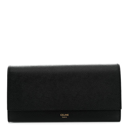 Celine Grained Calfskin Large Flap Wallet Black 1 of 7