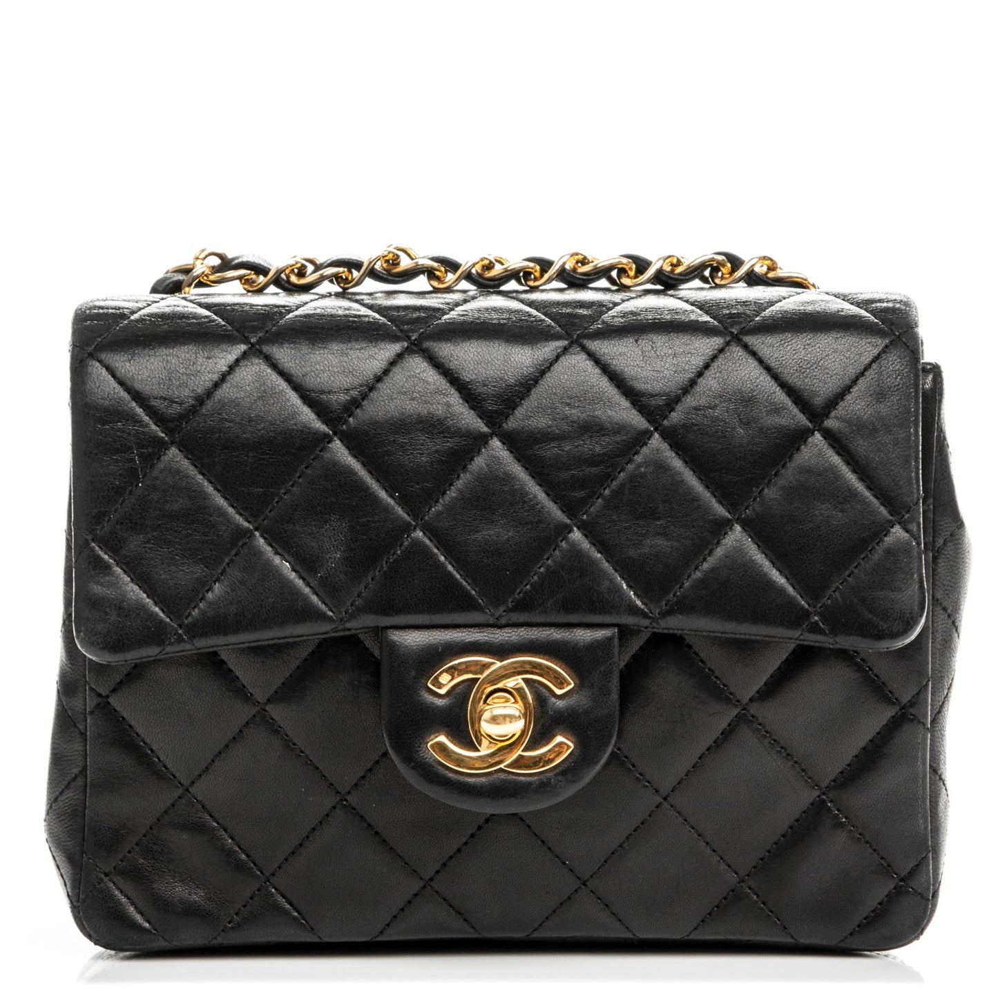 Lambskin Quilted Mini Square Flap Black