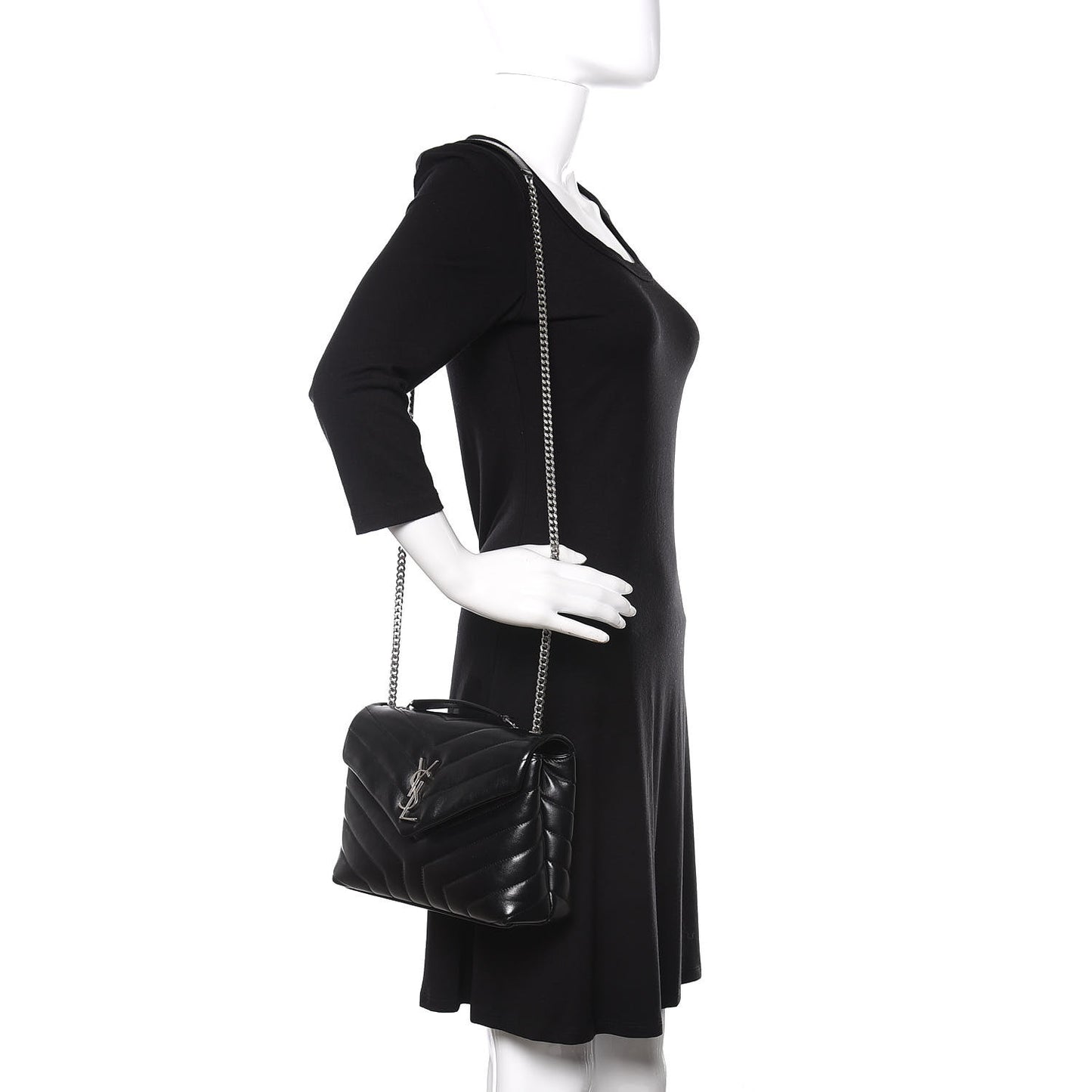 Calfskin Y Quilted Monogram Small Loulou Chain Satchel Black