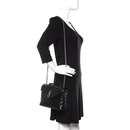 Saint Laurent Calfskin Y Quilted Monogram Small Loulou Chain Satchel Black 2 of 9