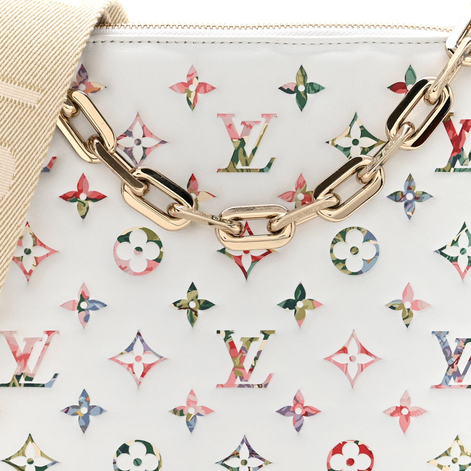 Louis Vuitton Lambskin Embossed Monogram LV Garden Coussin PM Cream 9 of 11