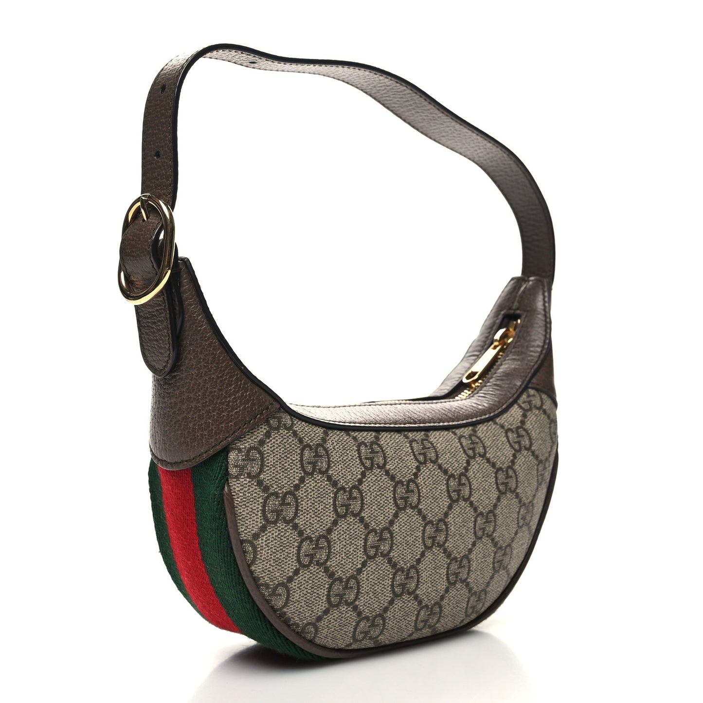 GG Supreme Monogram Textured Calfskin Web Mini Ophidia Half Moon Hobo Beige Ebony New Acero