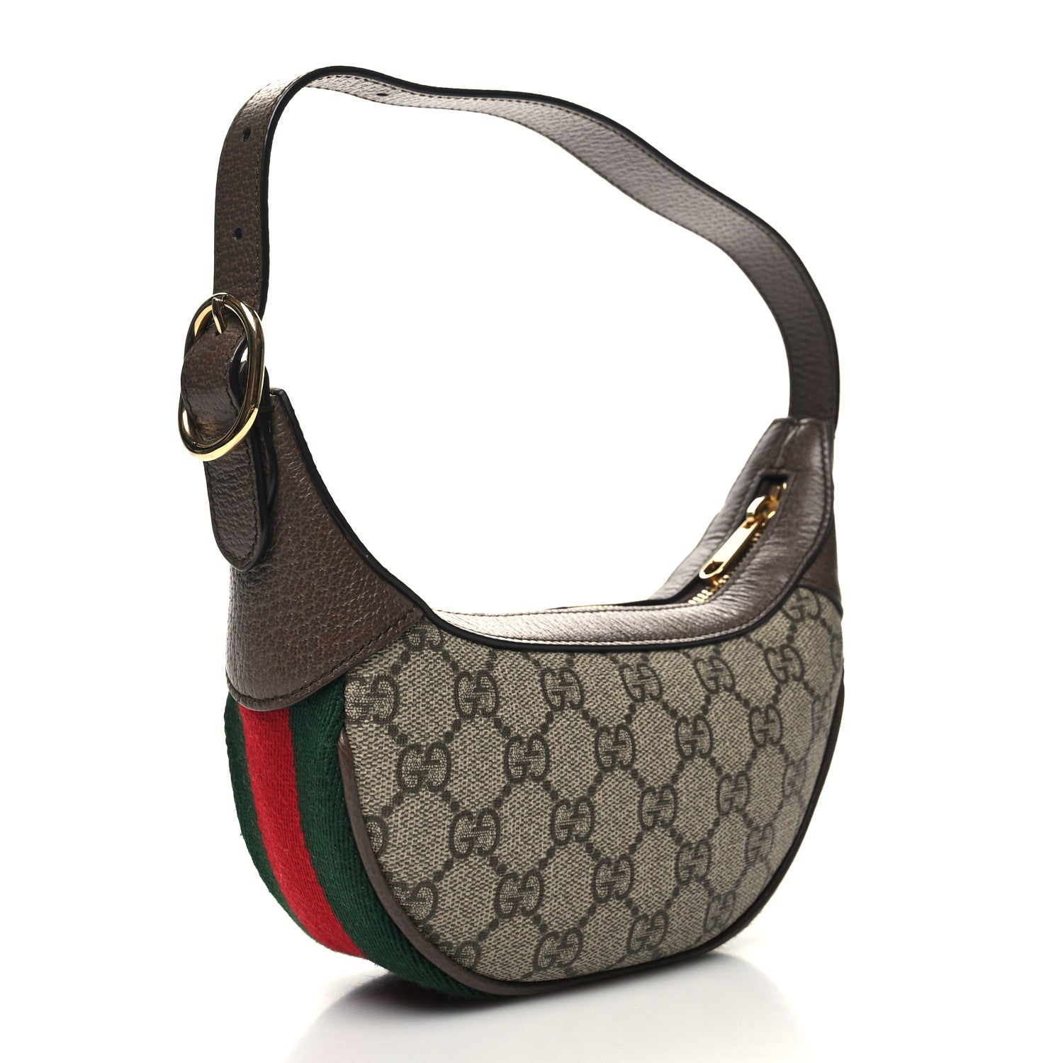Gucci GG Supreme Monogram Textured Calfskin Web Mini Ophidia Half Moon Hobo Beige Ebony New Acero 3 of 11