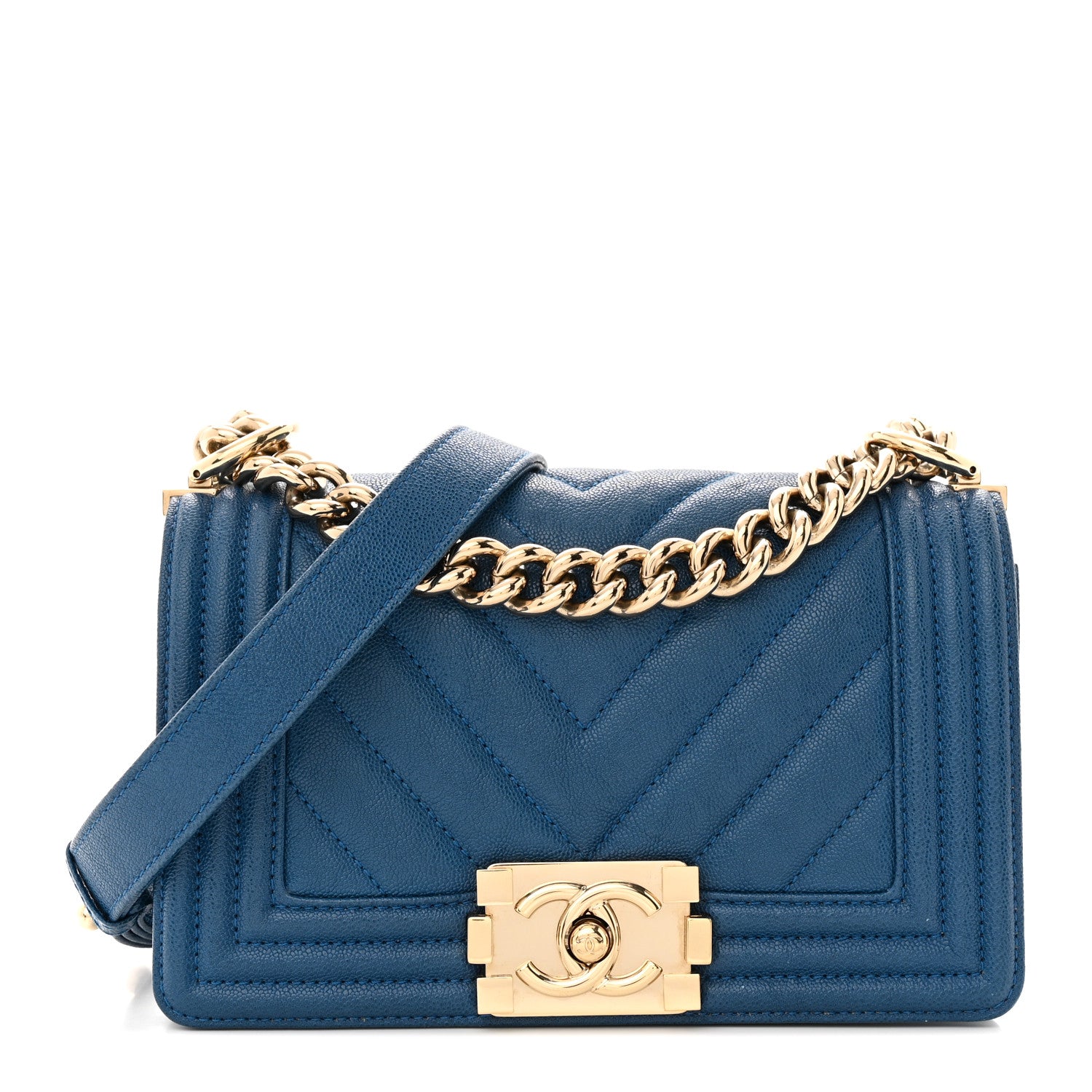 Chanel Caviar Chevron Quilted Small Boy Flap Dark Blue 1 of 12