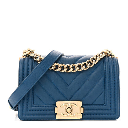 Chanel Caviar Chevron Quilted Small Boy Flap Dark Blue 1 of 12