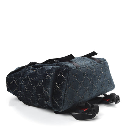 Gucci Velvet GG Monogram Web Medium Double Buckle Backpack Blue Beige Black 4 of 9