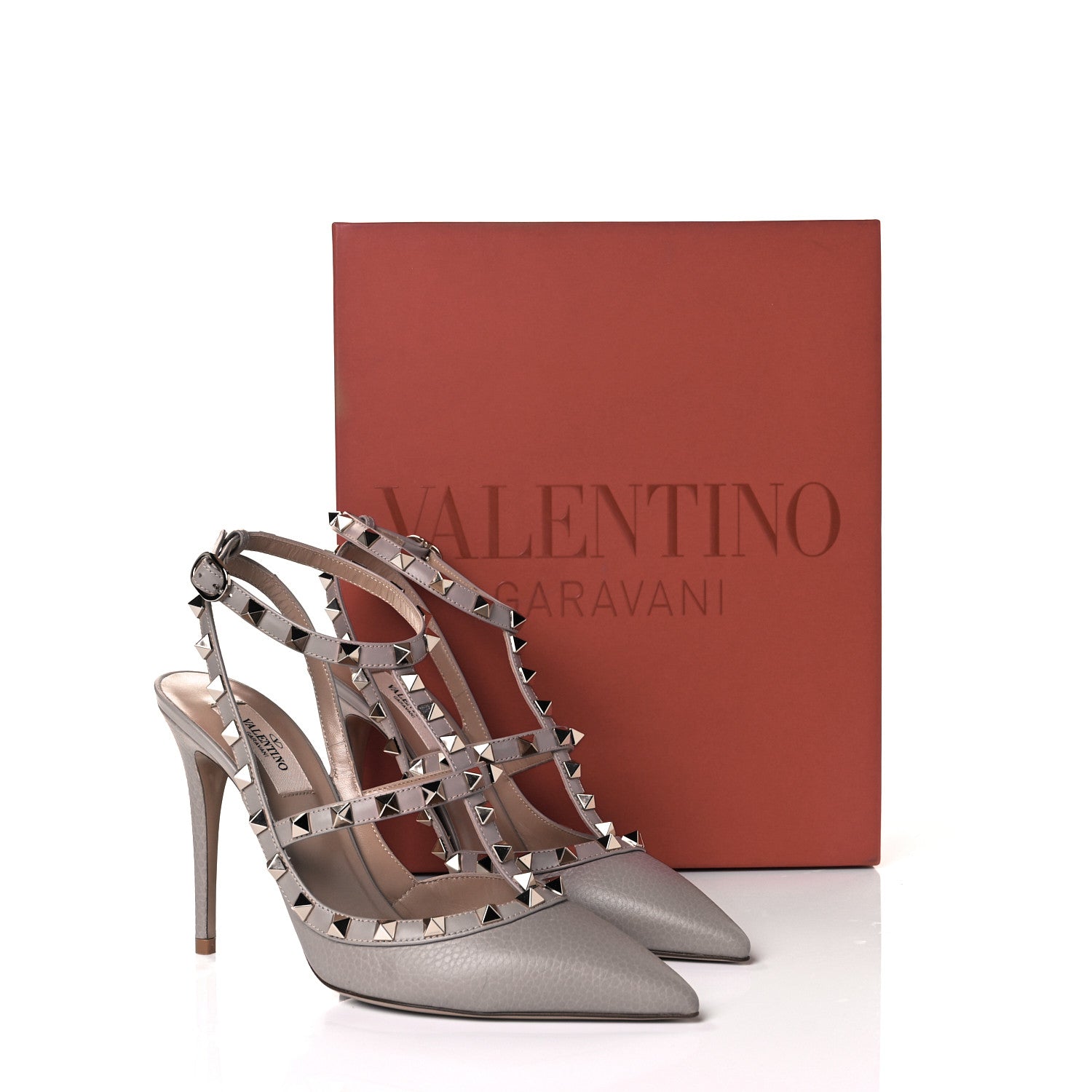 Valentino Garavani Pebbled Calfskin Rockstud Ankle Strap Pumps 39 Poudre 9 of 9