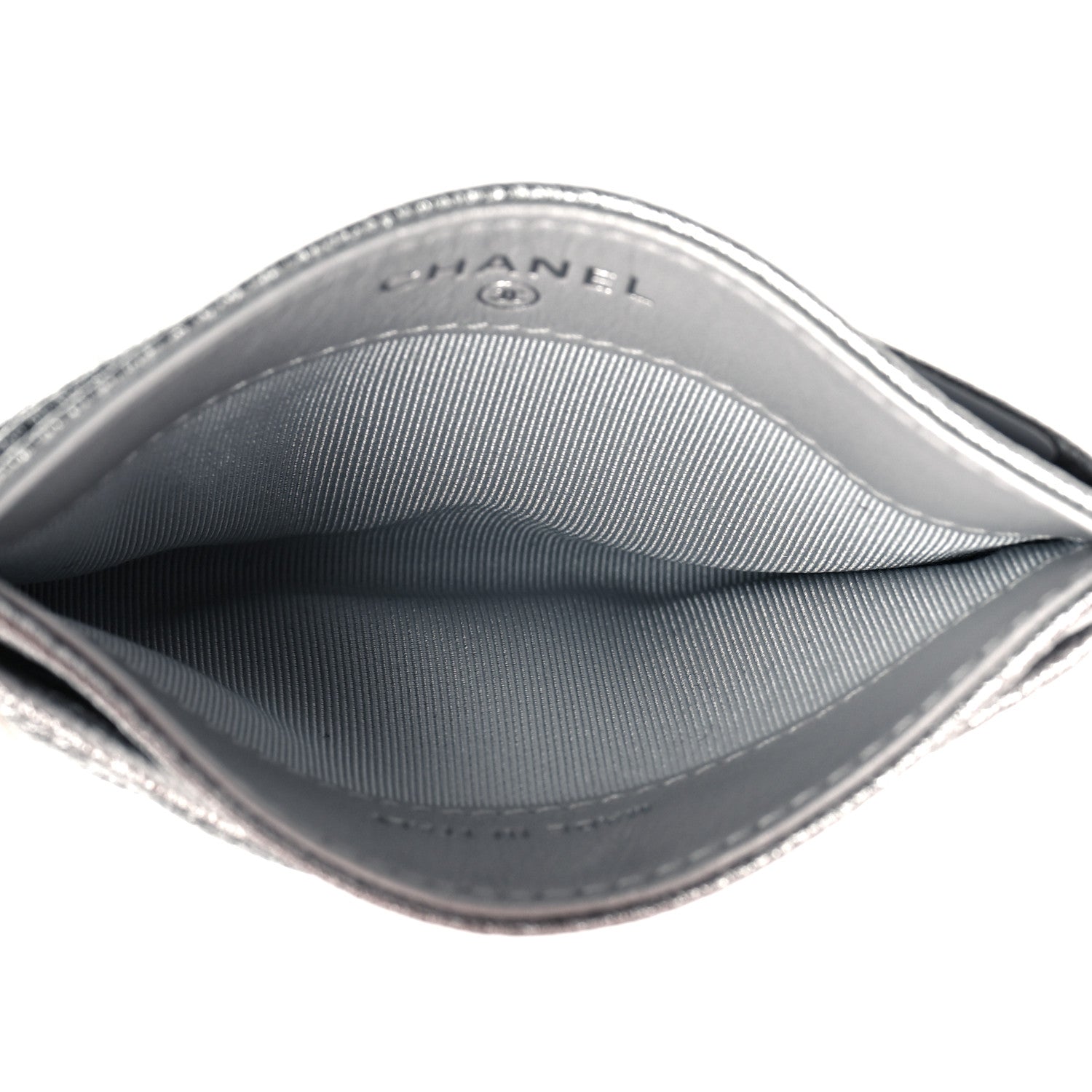 Chanel Metallic Goatskin Quilted CC Card Holder Silver 5 of 9