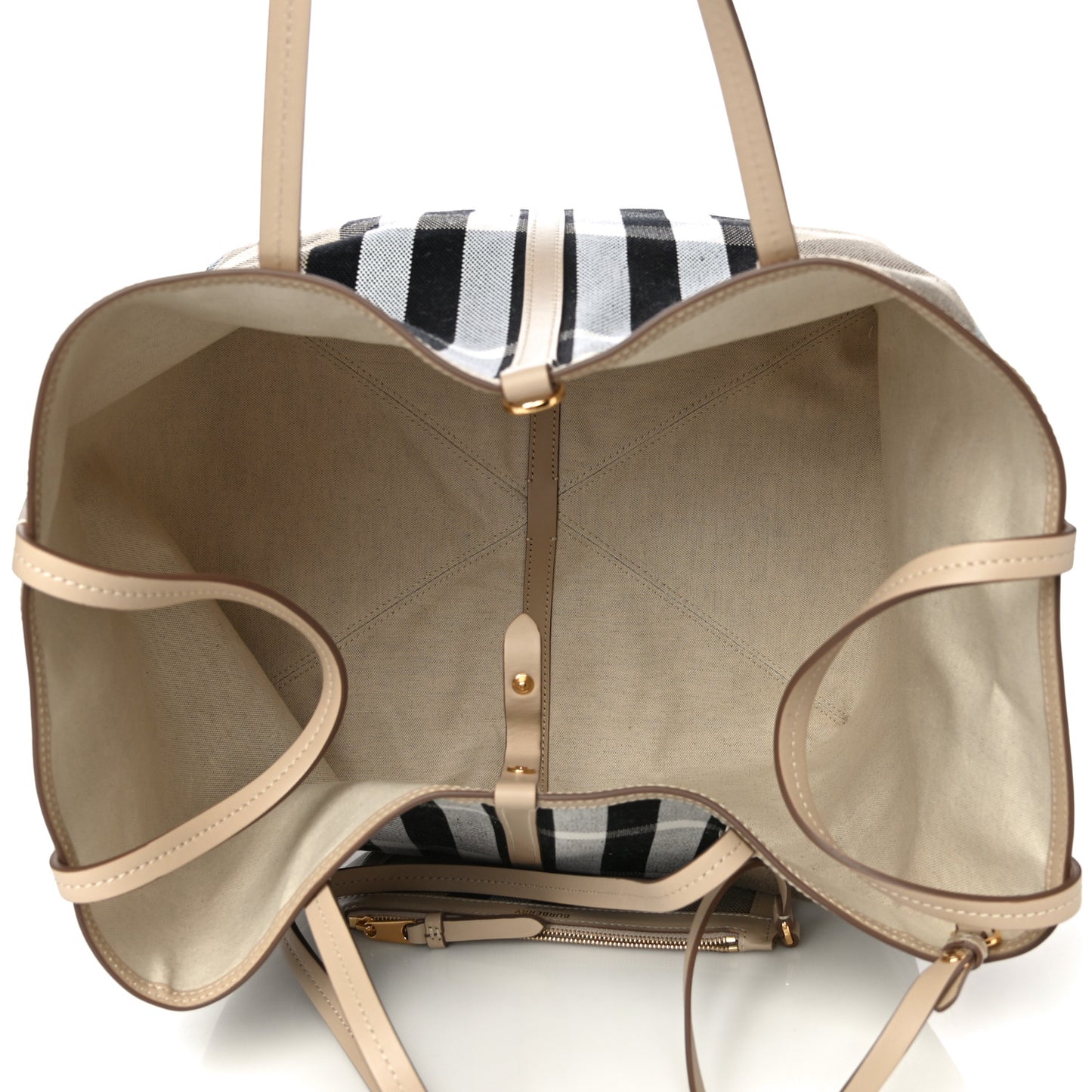 Canvas Calfskin Medium Check Beach Tote Dusty Sand
