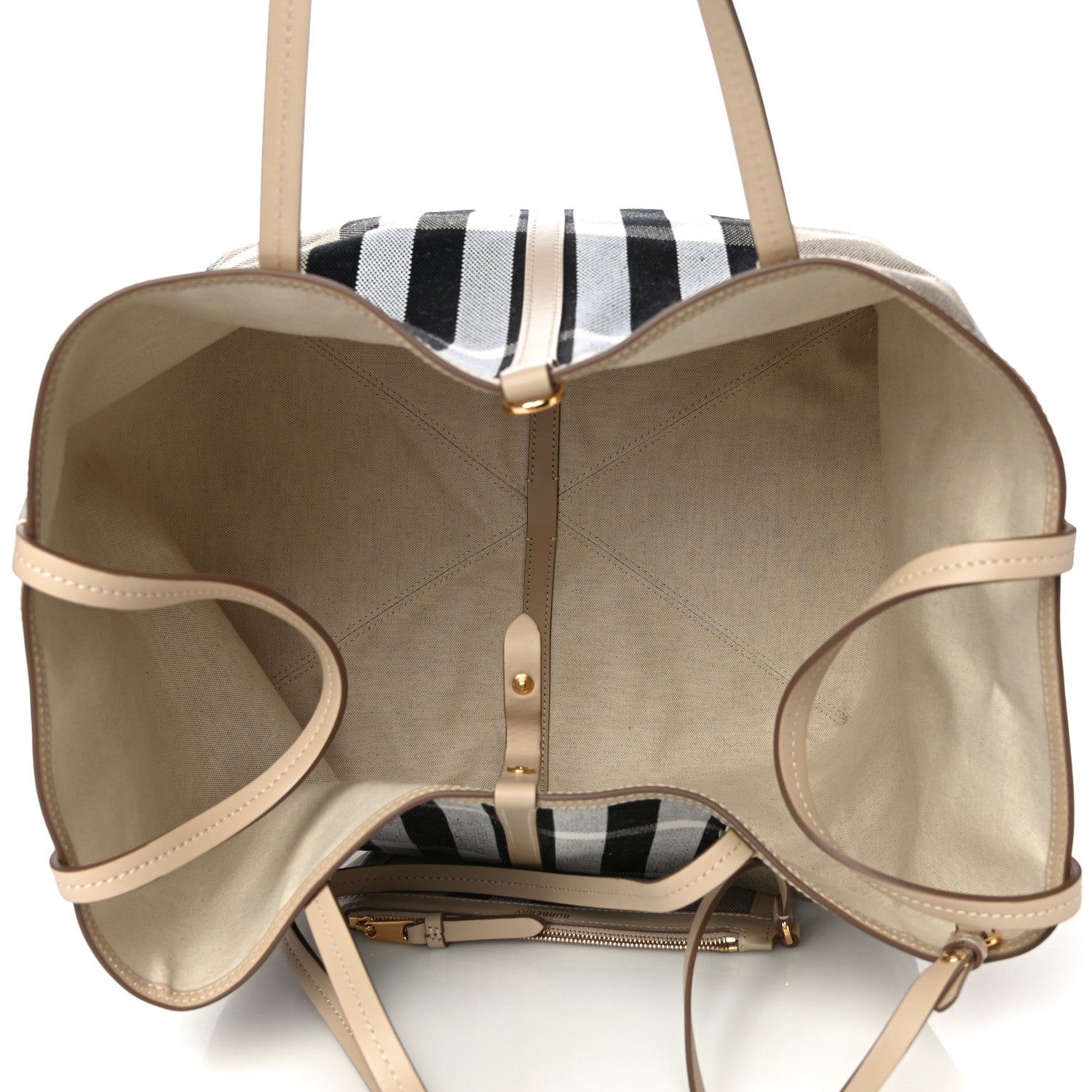 Burberry Canvas Calfskin Medium Check Beach Tote Dusty Sand 7 of 10