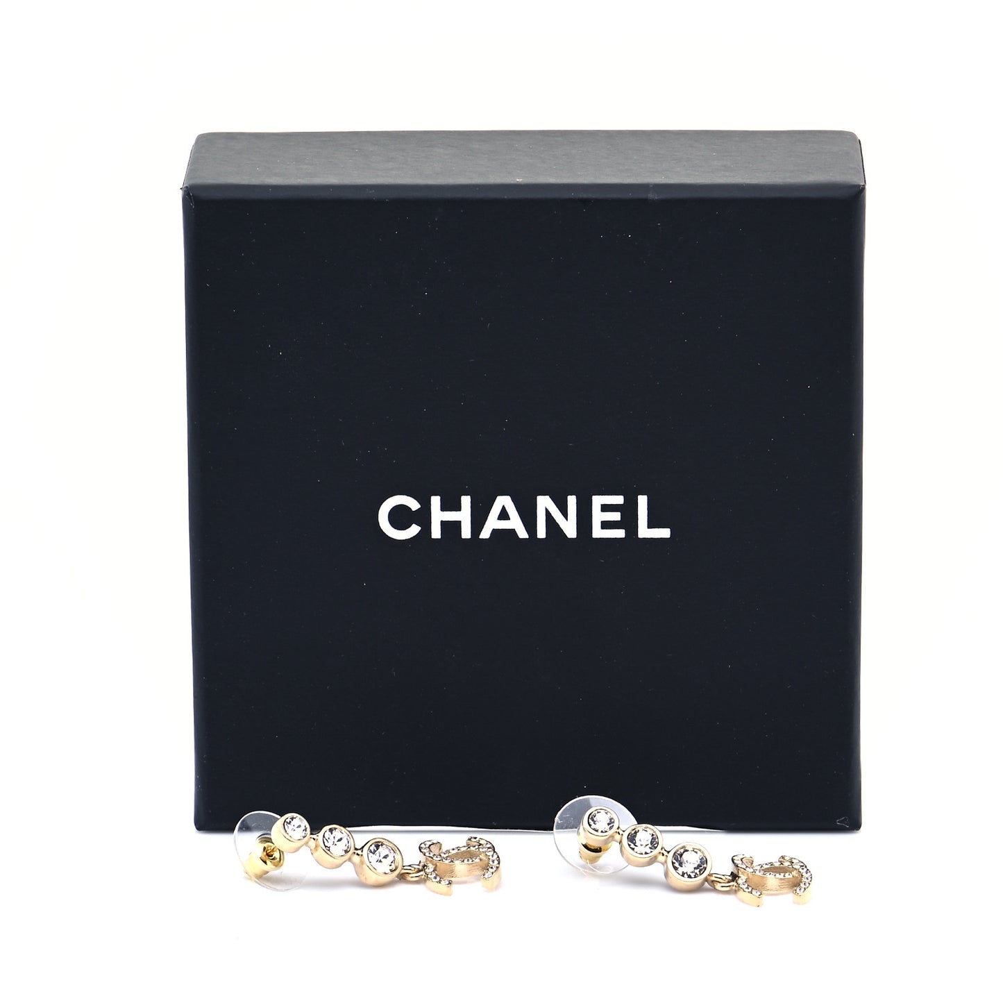 Crystal CC Drop Earrings Gold