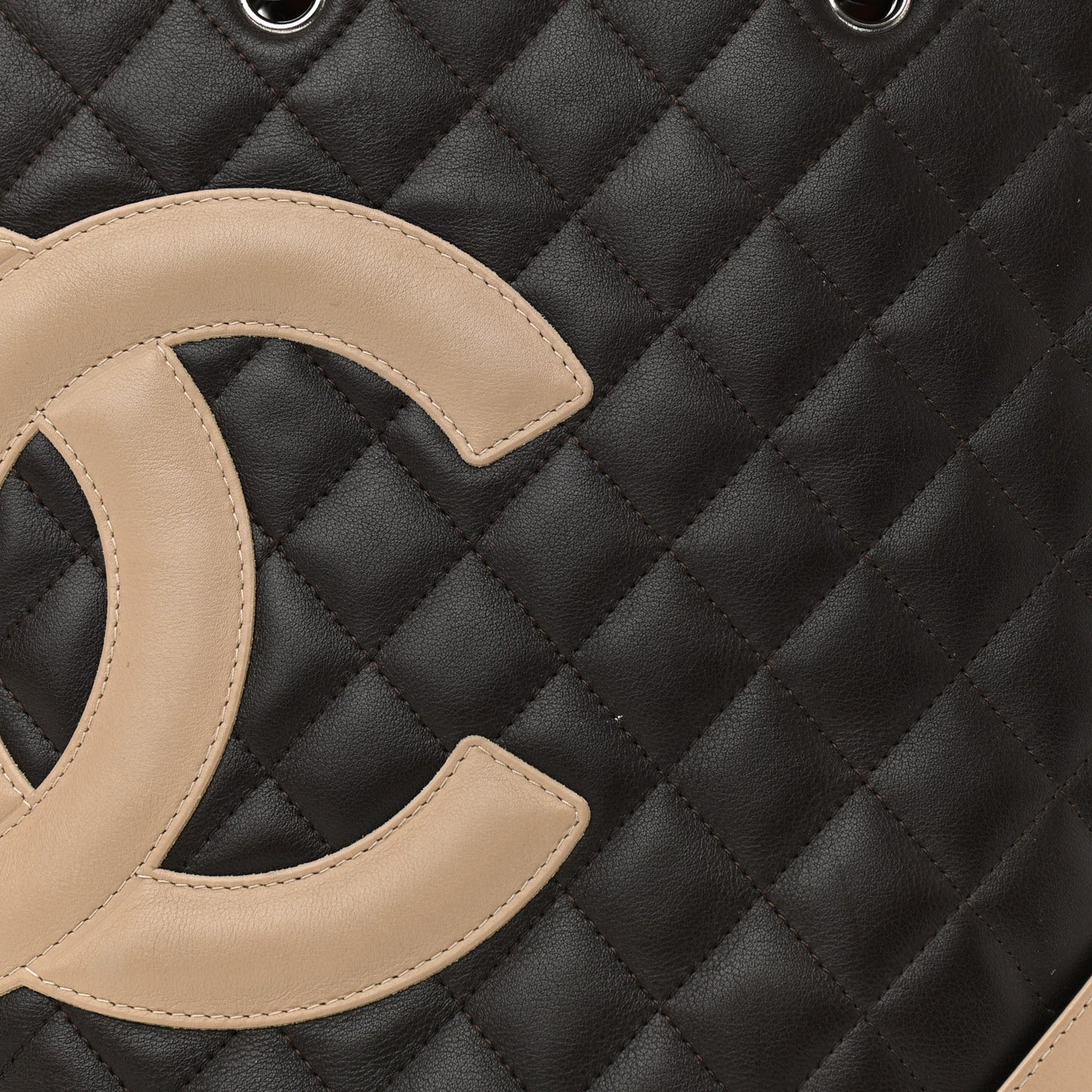 Calfskin Quilted Medium Cambon Tote Black White