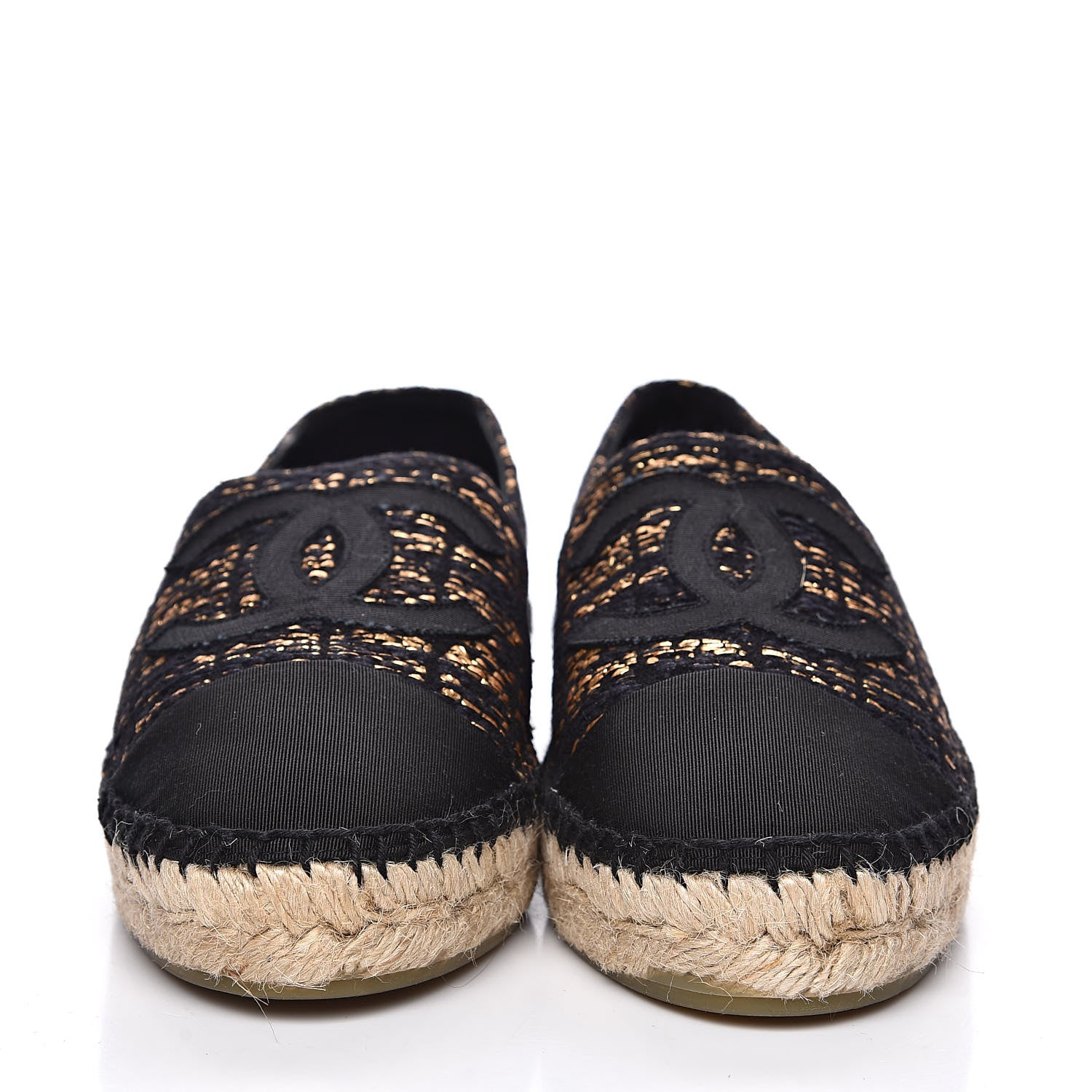 Chanel Metallic Tweed Grosgrain CC Espadrilles 39 Black Gold 2 of 11