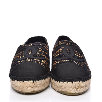 Chanel Metallic Tweed Grosgrain CC Espadrilles 39 Black Gold 2 of 11