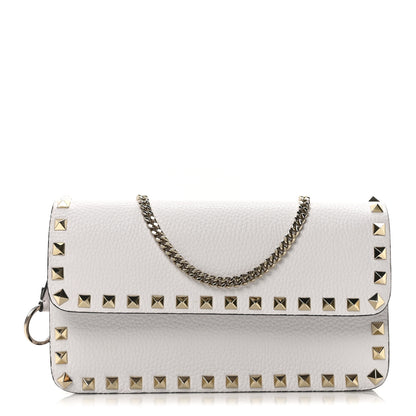 Valentino Garavani Grainy Calfskin Rockstud Chain Pouch White 1 of 9