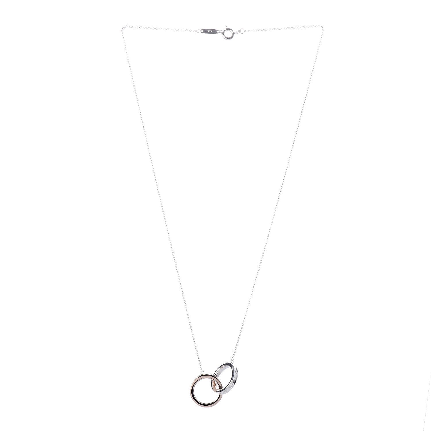 Tiffany Sterling Silver 18K Rose Gold 1837 Interlocking Circles Pendant Necklace 3 of 7