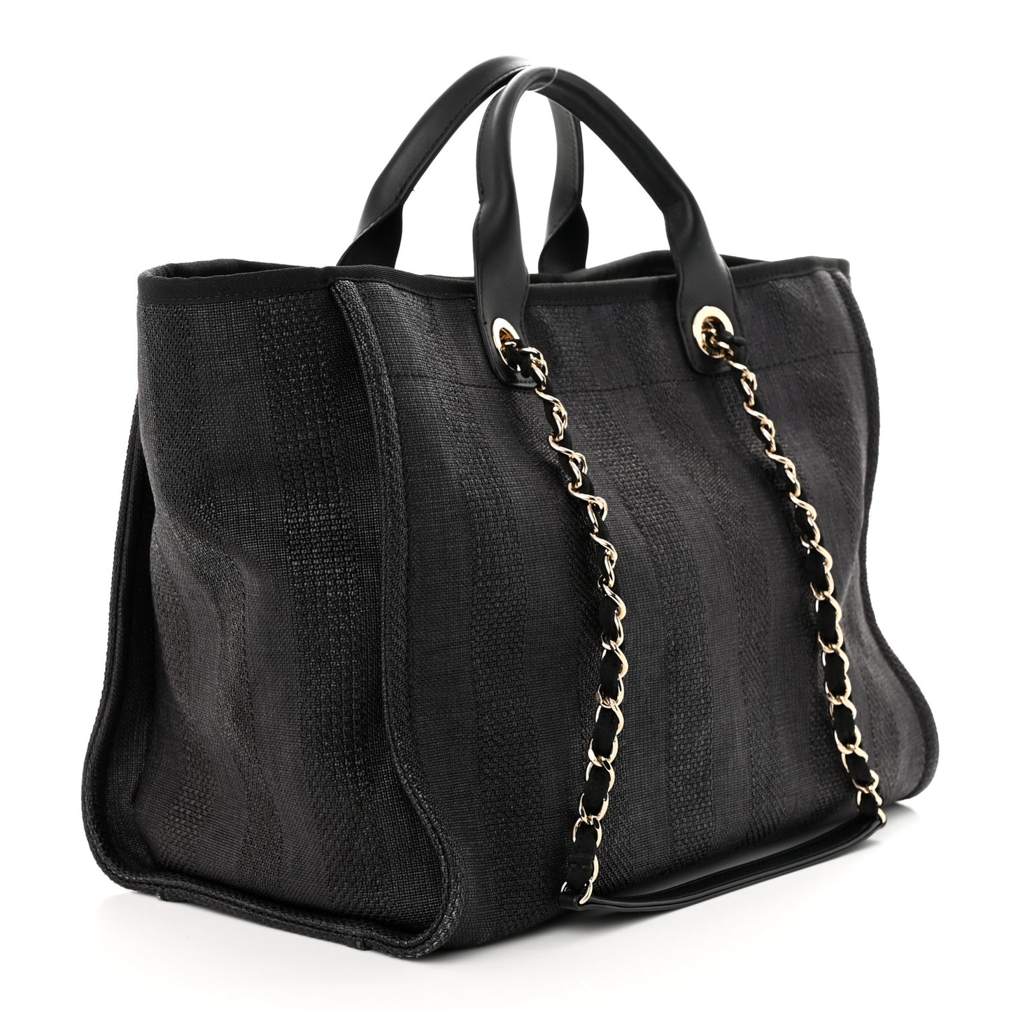 Mixed Fibers Calfskin Striped Medium Deauville Tote Black