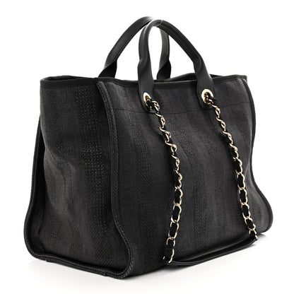 Chanel Mixed Fibers Calfskin Striped Medium Deauville Tote Black 3 of 14