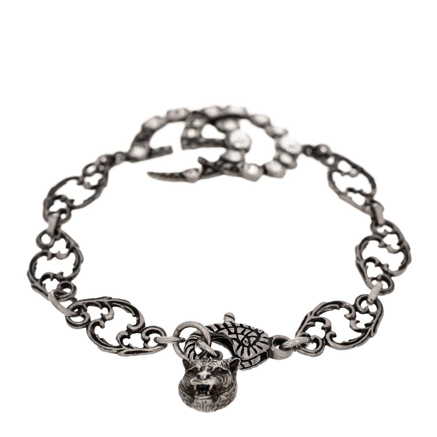 Gucci Oxidized Metal Crystal Double G Bracelet Silver 2 of 3