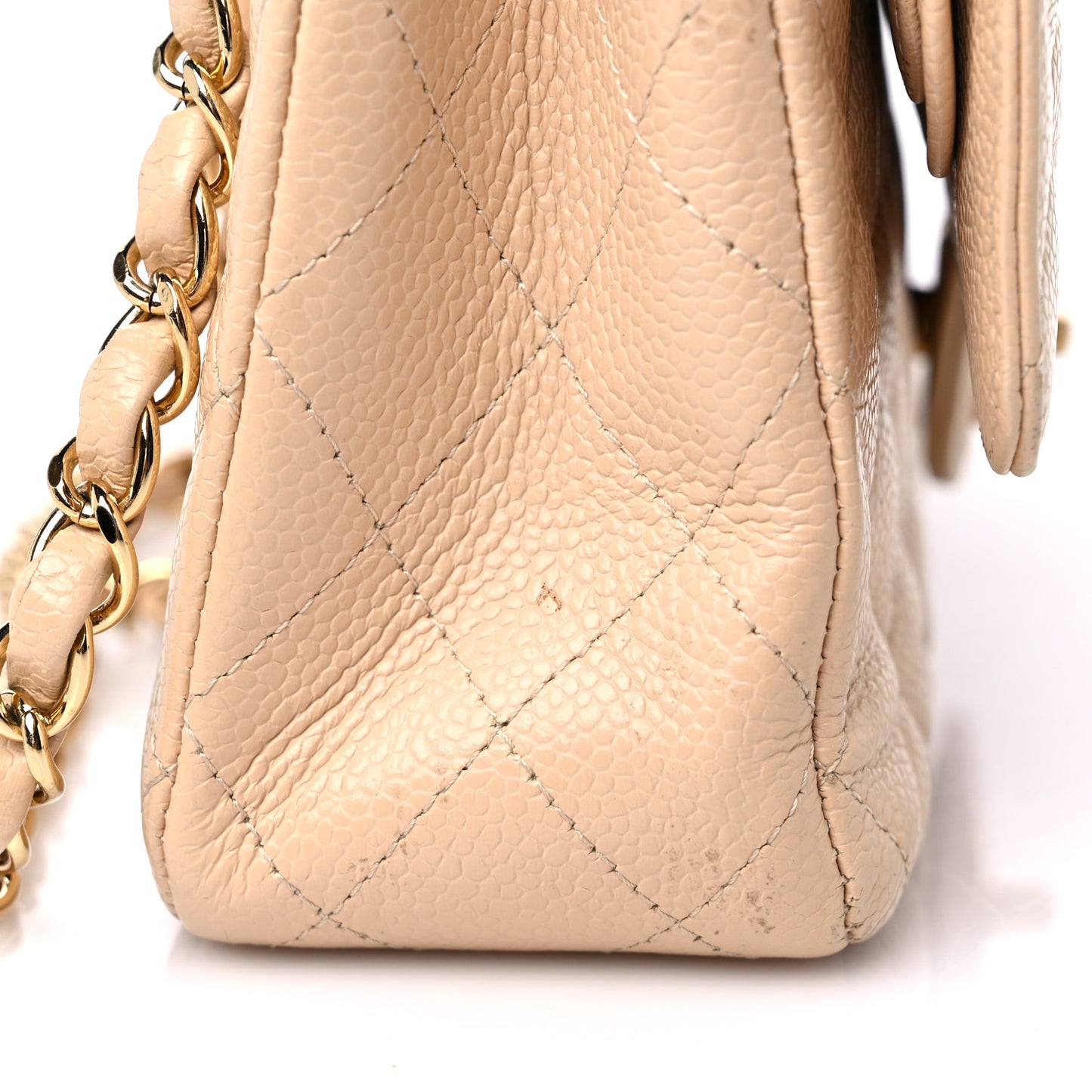 Caviar Quilted Medium Double Flap Beige