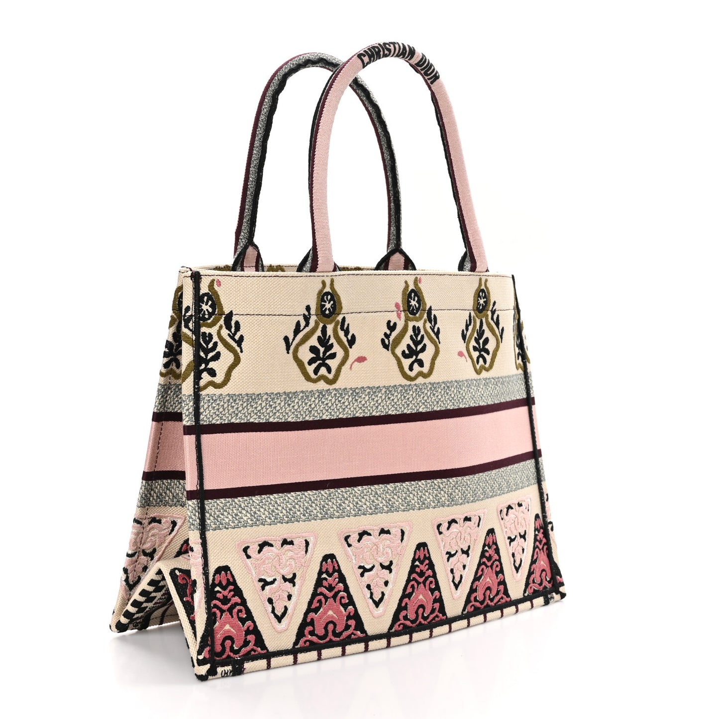 Canvas Embroidered Geometric Medium Book Tote Multicolor