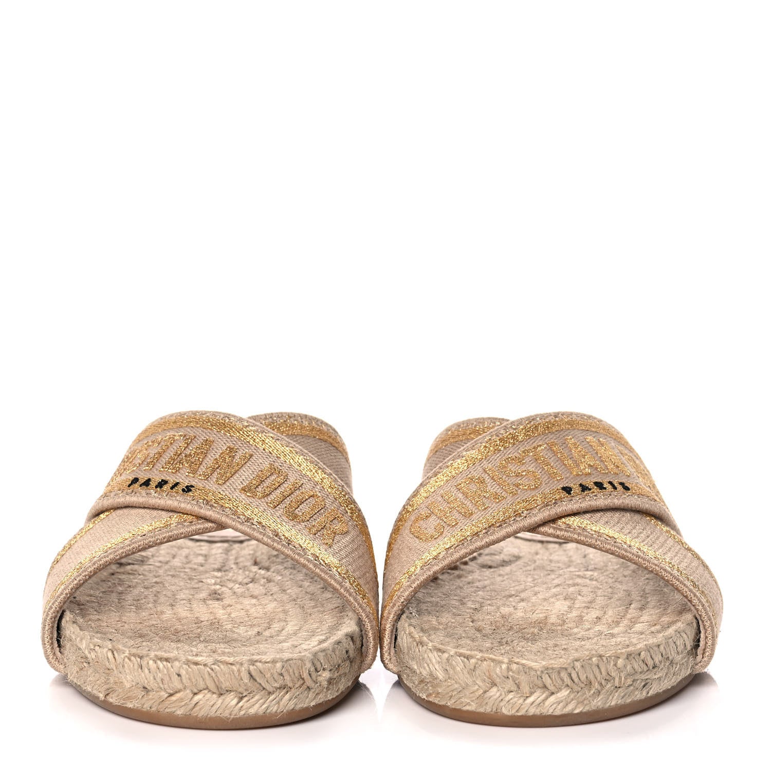 Christian Dior Canvas Embroidered Granville Espadrille Crisscross Flat Slide Sandals 36 Gold 2 of 9