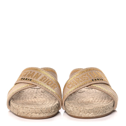 Christian Dior Canvas Embroidered Granville Espadrille Crisscross Flat Slide Sandals 36 Gold 2 of 9