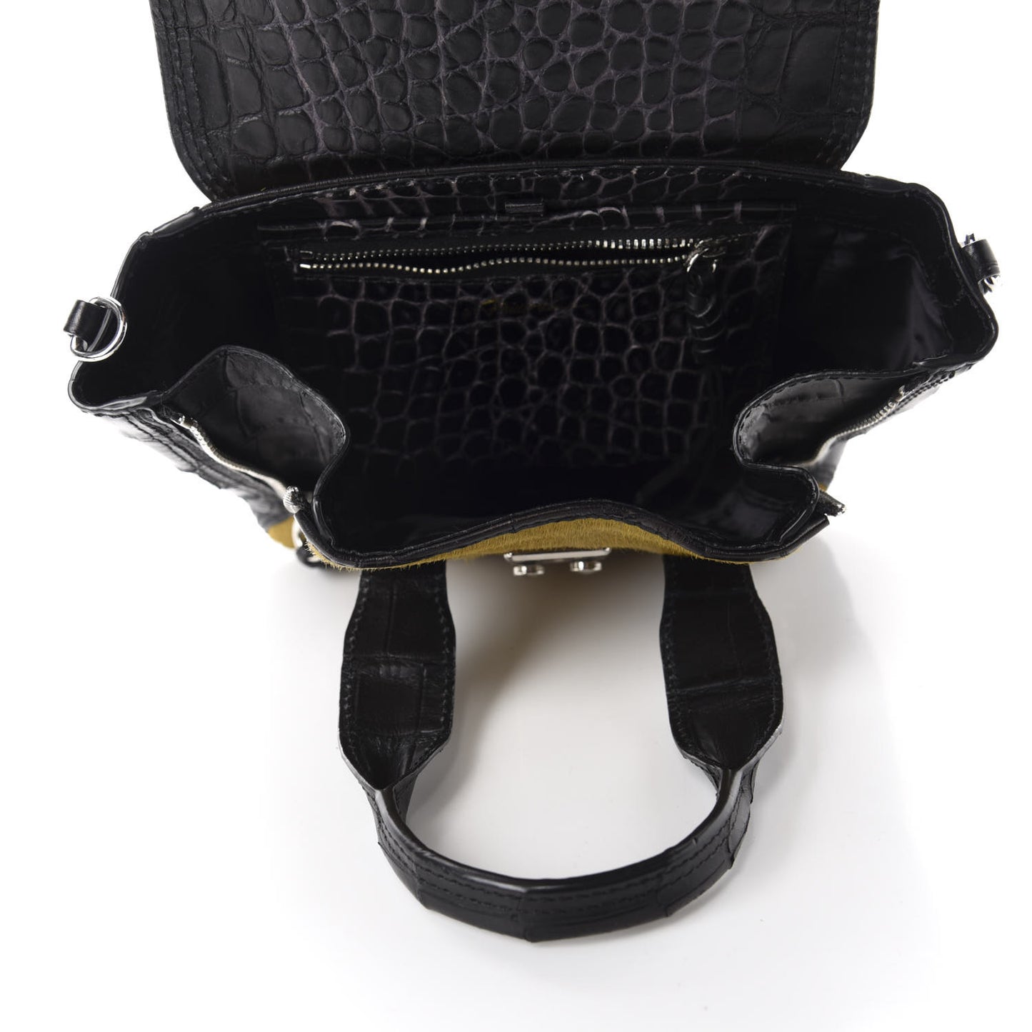 3.1 Calf Hair Calfskin Crocodile Embossed Mini Pashli Satchel Antique Grey Olive