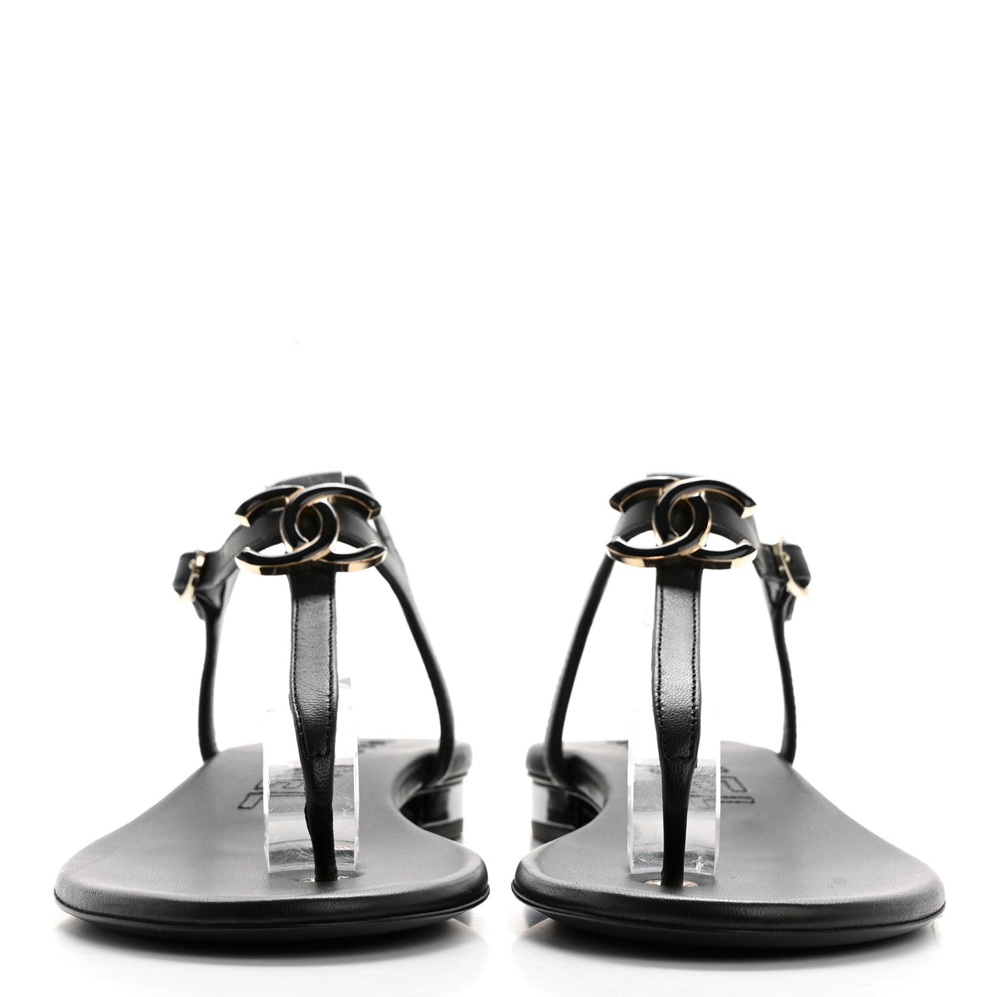 Lambskin Enamel CC Thong Sandals 39 Black