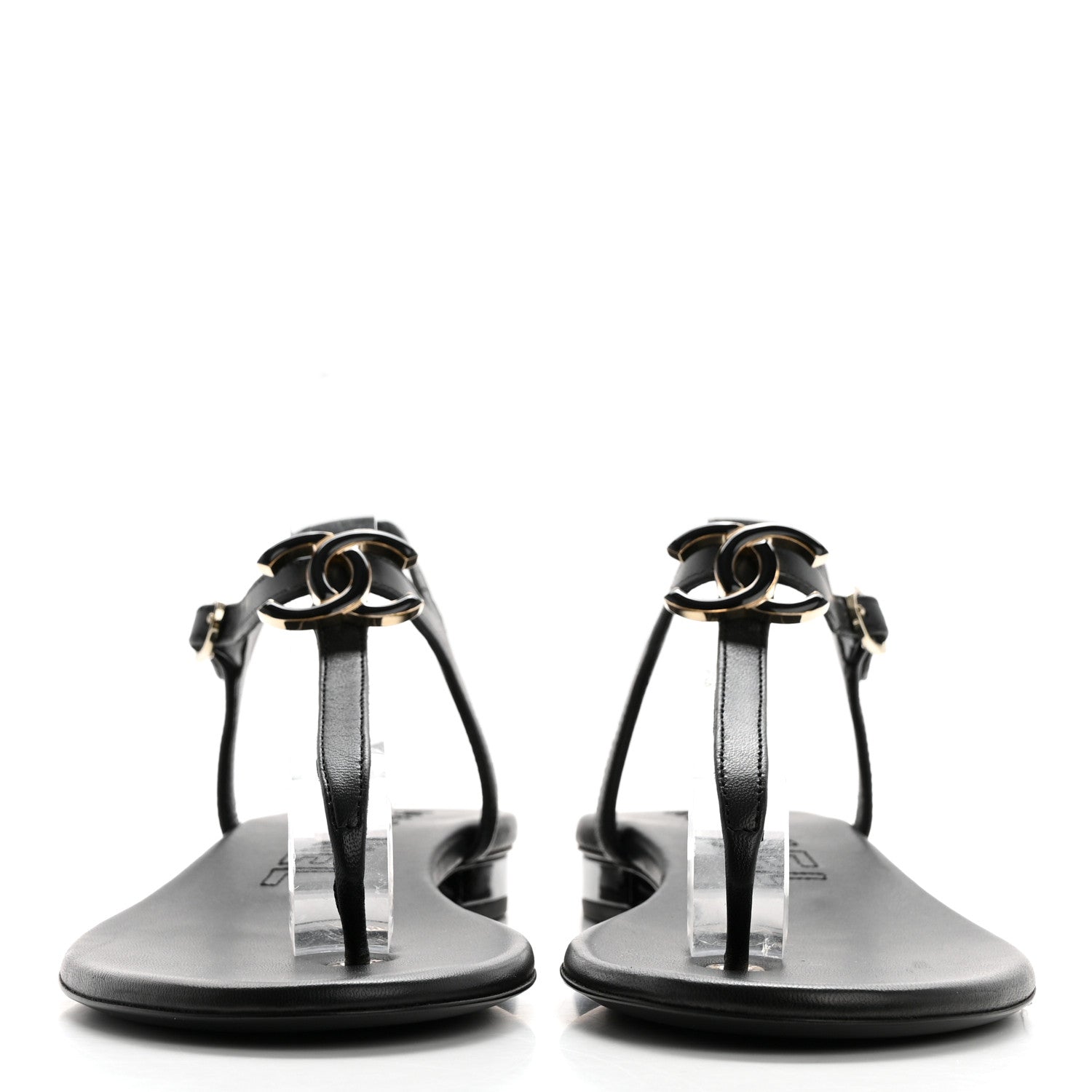 Chanel Lambskin Enamel CC Thong Sandals 39 Black 2 of 10