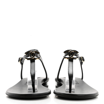 Chanel Lambskin Enamel CC Thong Sandals 39 Black 2 of 10