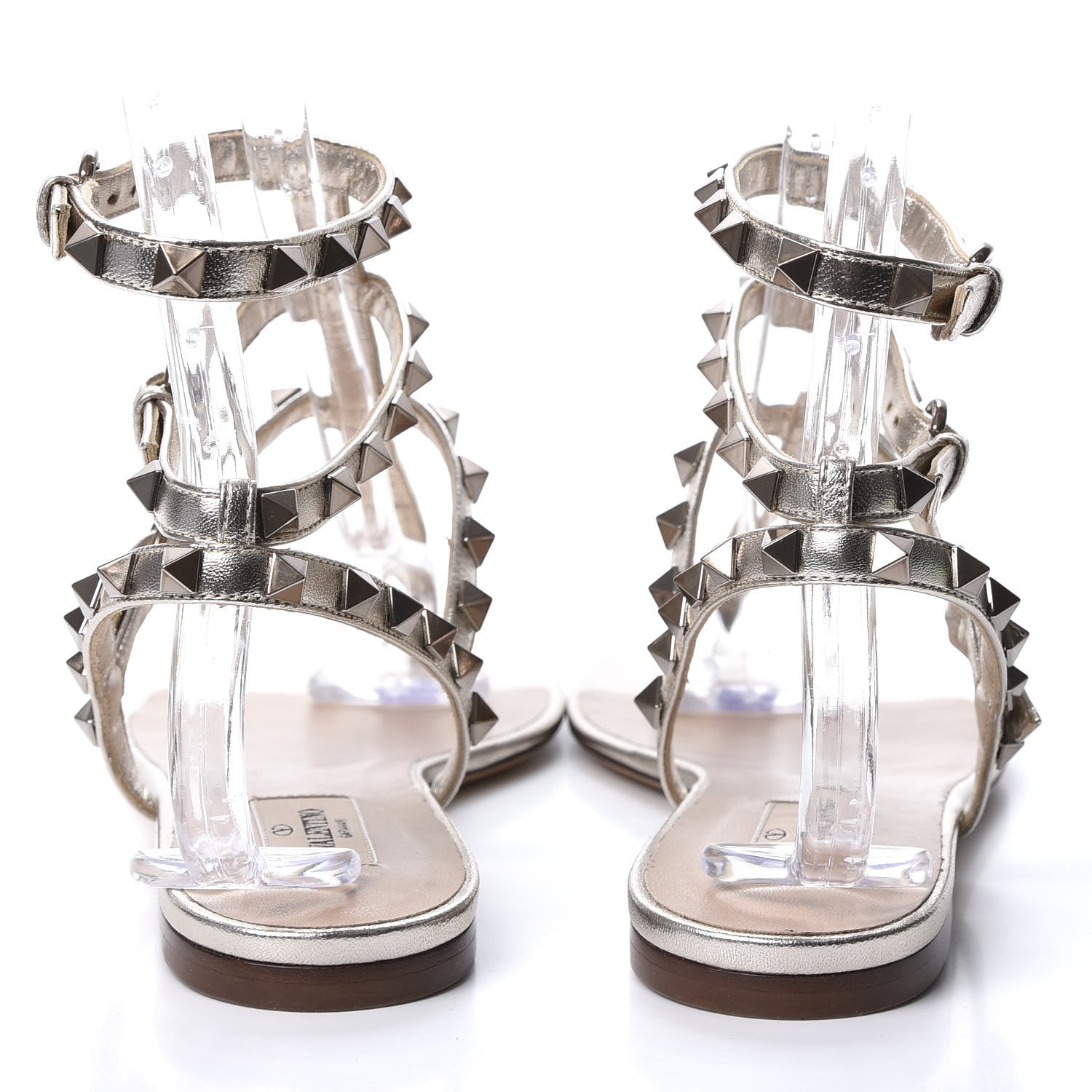 Valentino Garavani Metallic Nappa Rockstud Ankle Wrap Flat Thong Sandals 40 Silver 5 of 8