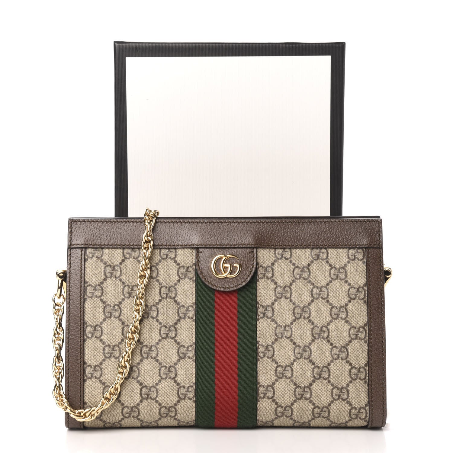 Gucci GG Supreme Monogram Web Small Ophidia Chain Shoulder Bag Brown 12 of 13