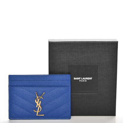 Saint Laurent Grain De Poudre Matelasse Chevron Credit Monogram Card Case Blue Majorelle 8 of 8