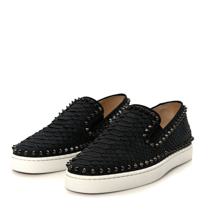 Christian Louboutin Nubuck Snakeskin Spikes Pik Boat Flats 39.5 Black 4 of 11