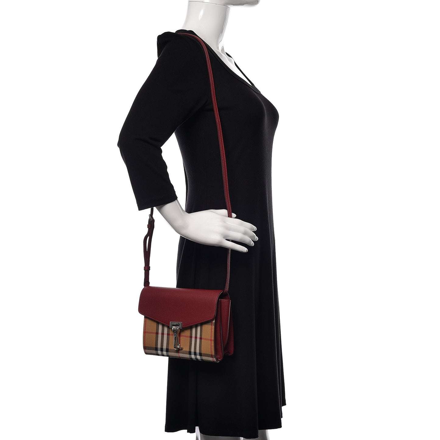 Grainy Calfskin Vintage Check Baby Macken Crossbody Bag Crimson